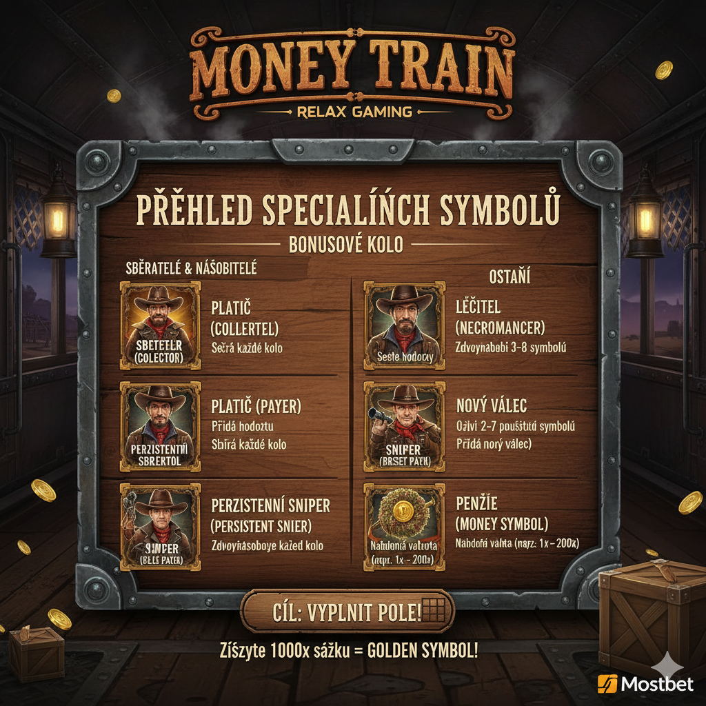 Overview of special symbols in Money Train bonus round with multiplier system