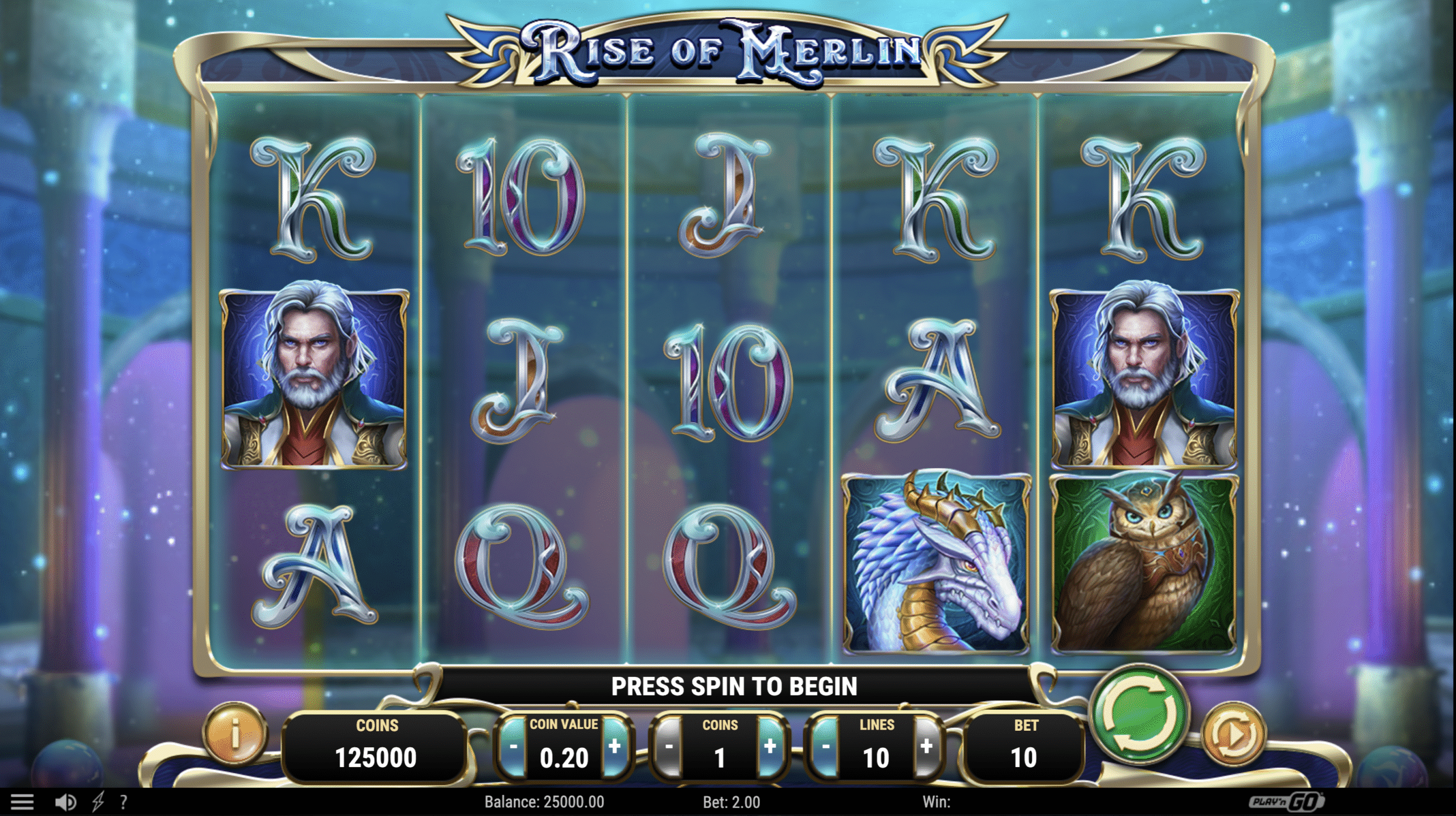 Herní rozhraní Rise of Merlin od Play'n GO