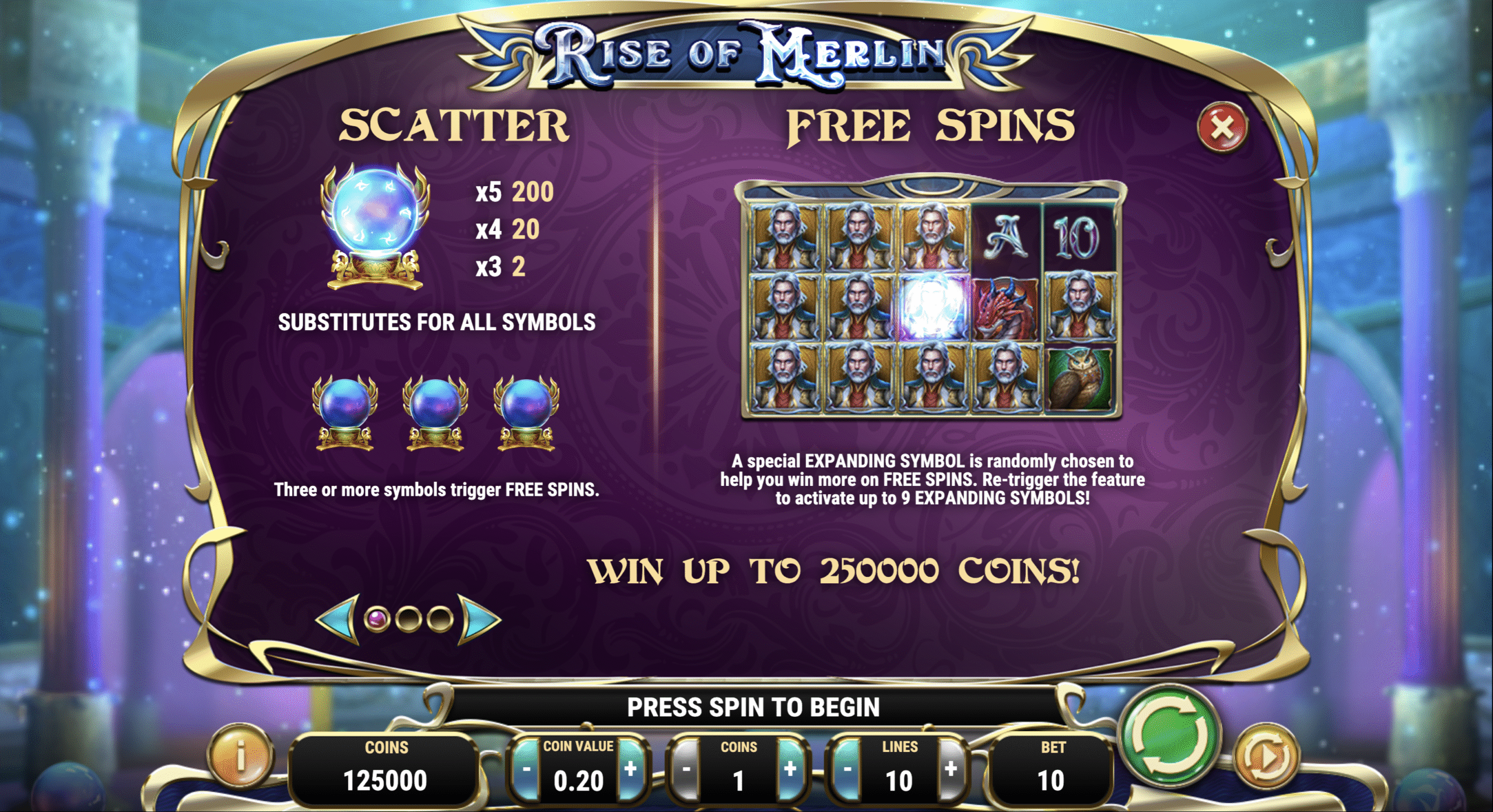 Wild symboly a Merlin Respin funkce