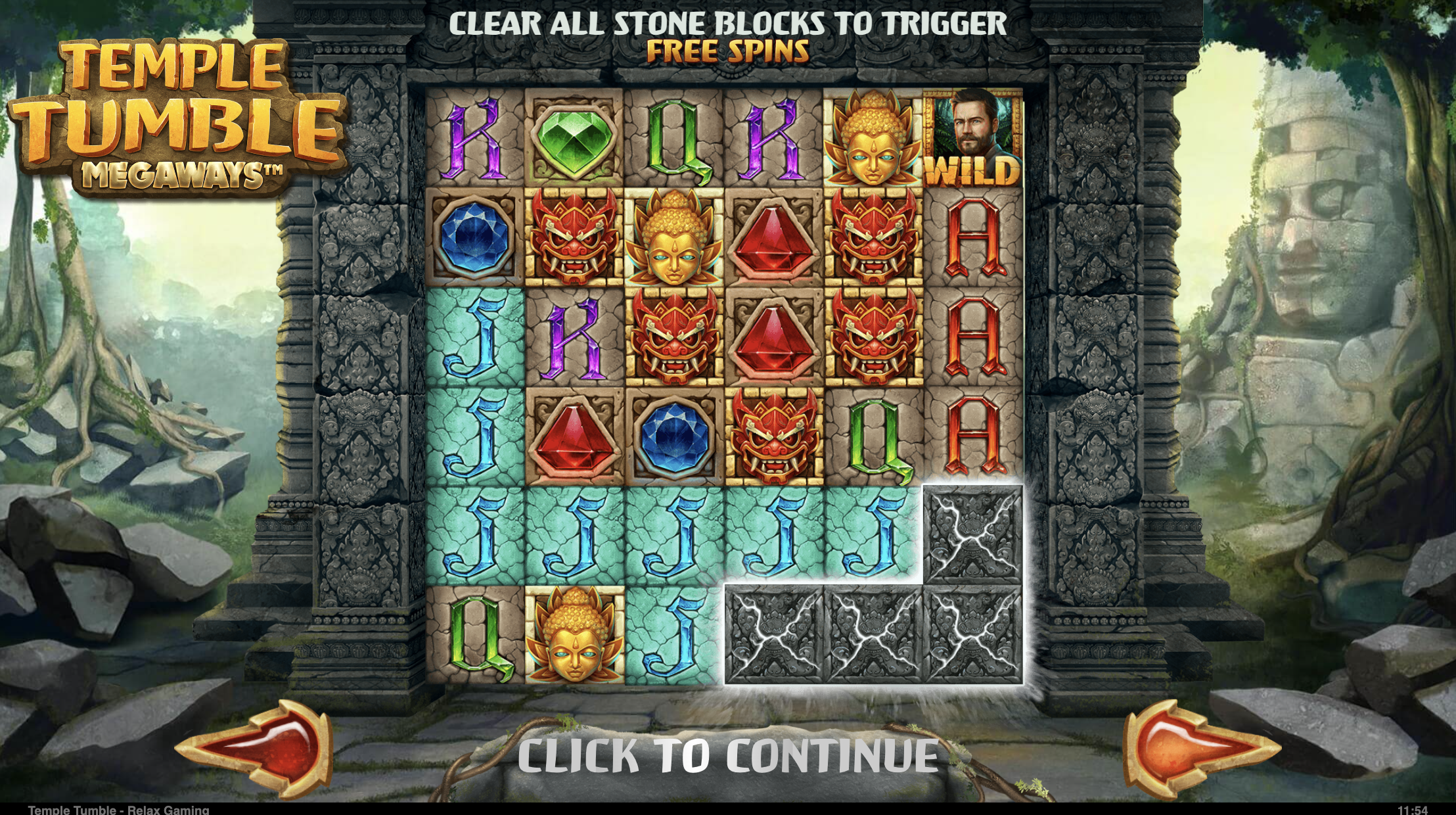 Temple Tumble Megaways game interface on Mostbet with Megaways mechanics and Aztec theme