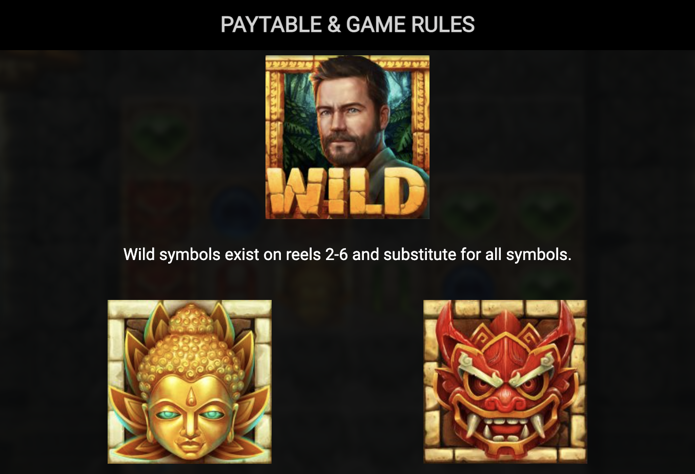 Temple Tumble Megaways symbol paytable including Wild and Scatter