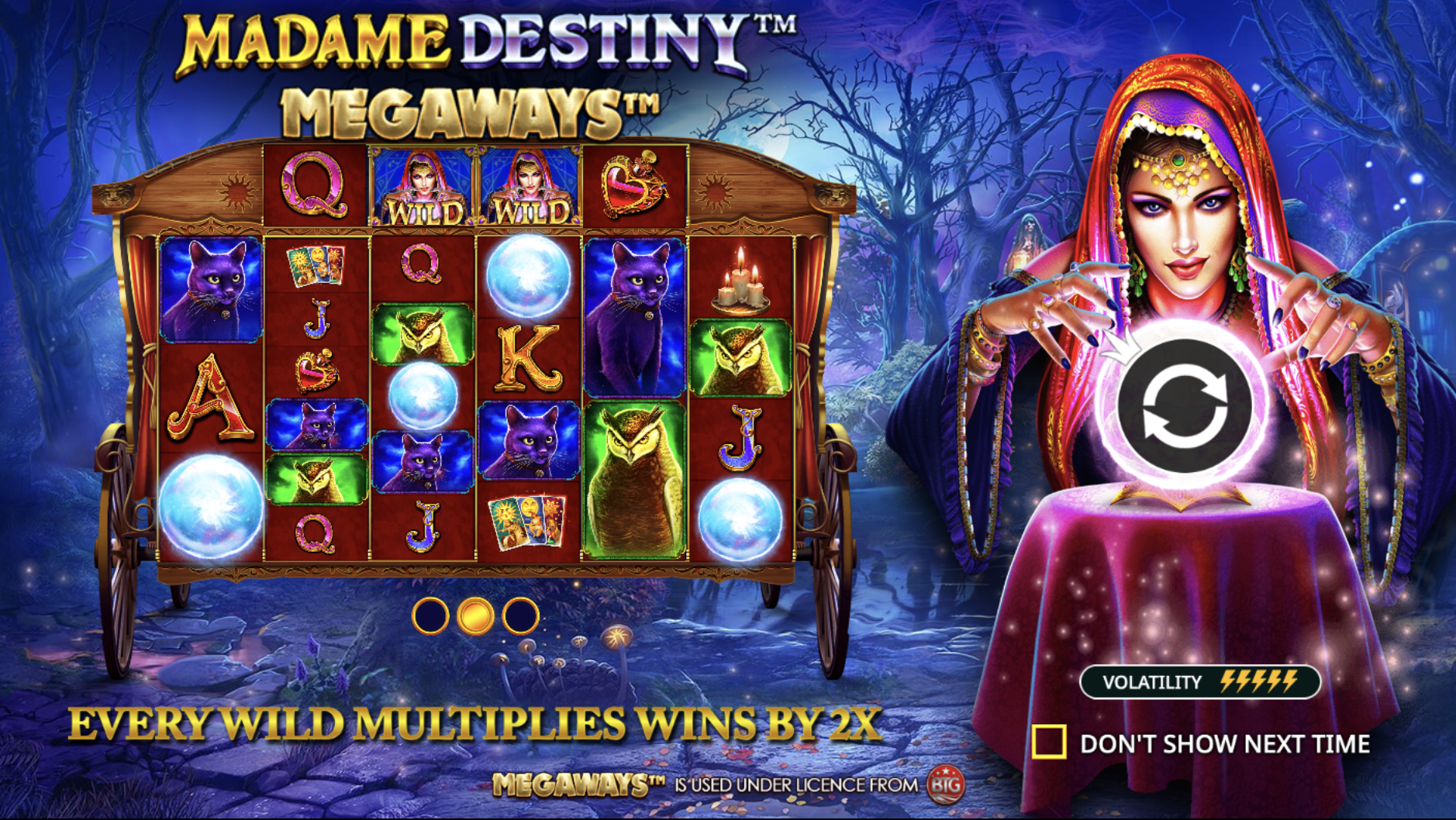 Madame Destiny Megaways game interface on Mostbet platform with mystical fortune-telling theme