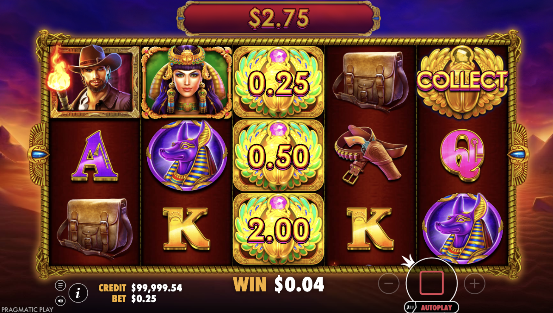 Free spins bonus with enhanced Money Collect in John Hunter Scarab Queen