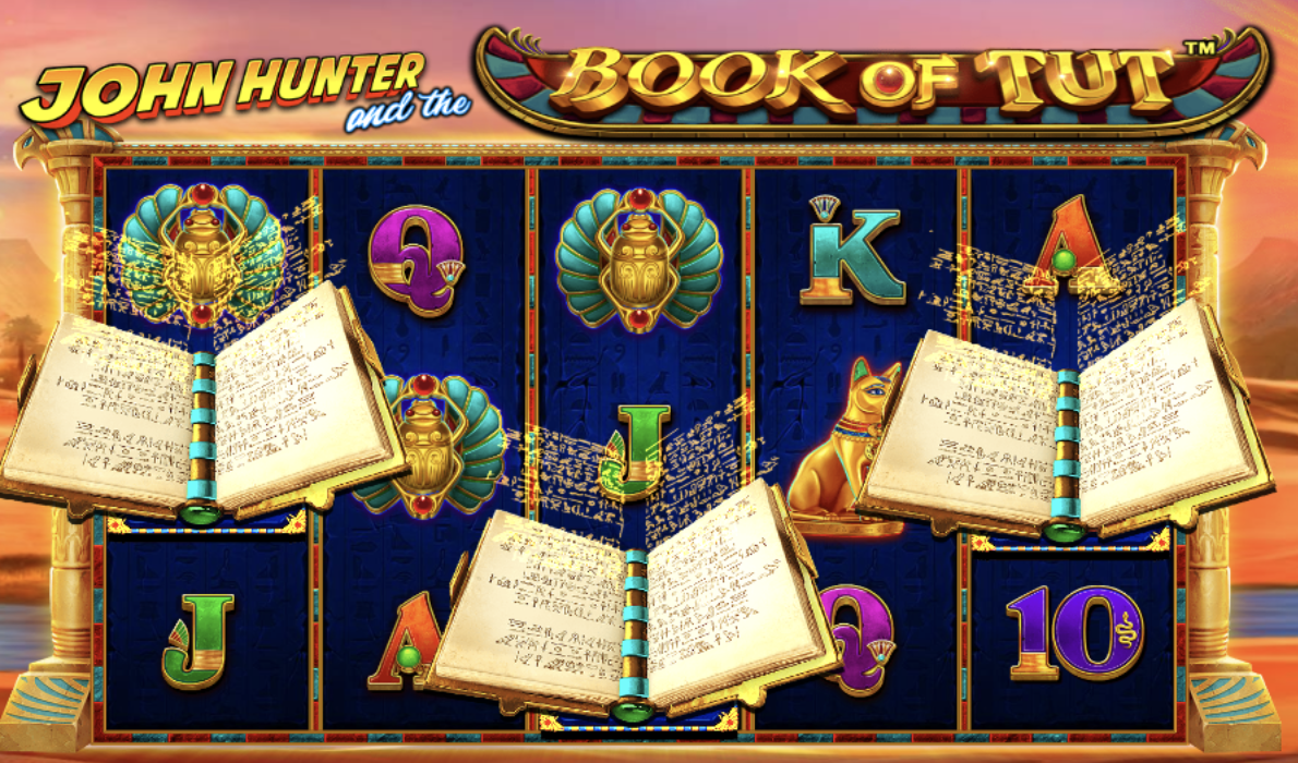 John Hunter and the Book of Tut game interface on Mostbet platform with Egyptian book theme