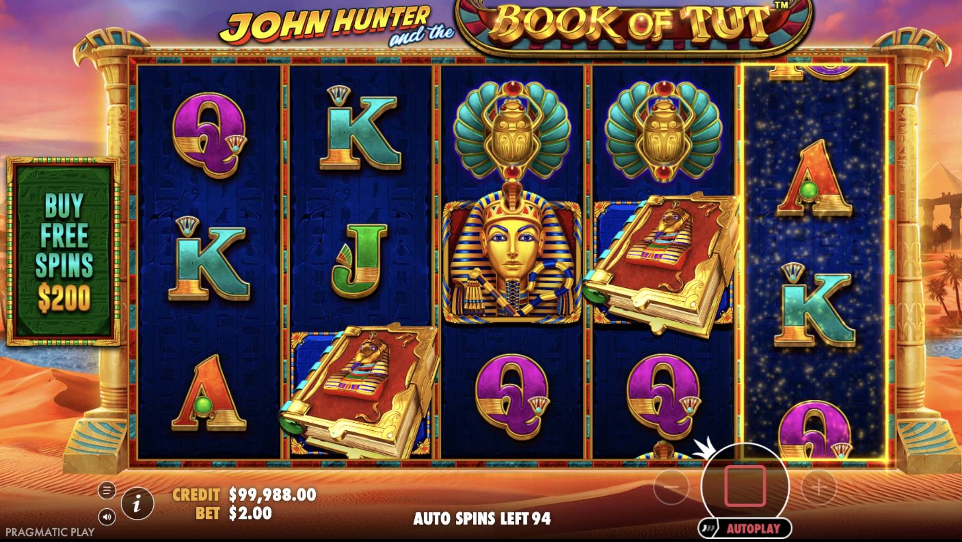 Technical specifications of John Hunter and the Book of Tut including RTP and volatility