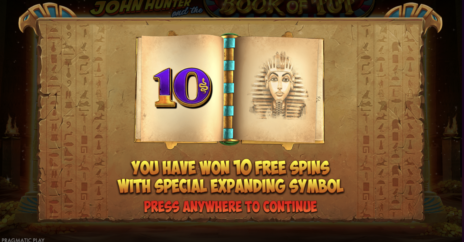 Free spins with expanding symbol mechanic in John Hunter Book of Tut