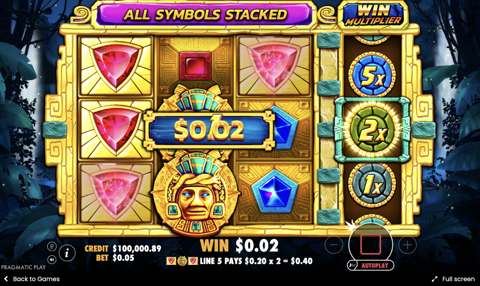 Structure of 3x3 grid and 5 paylines in Aztec Gems slot