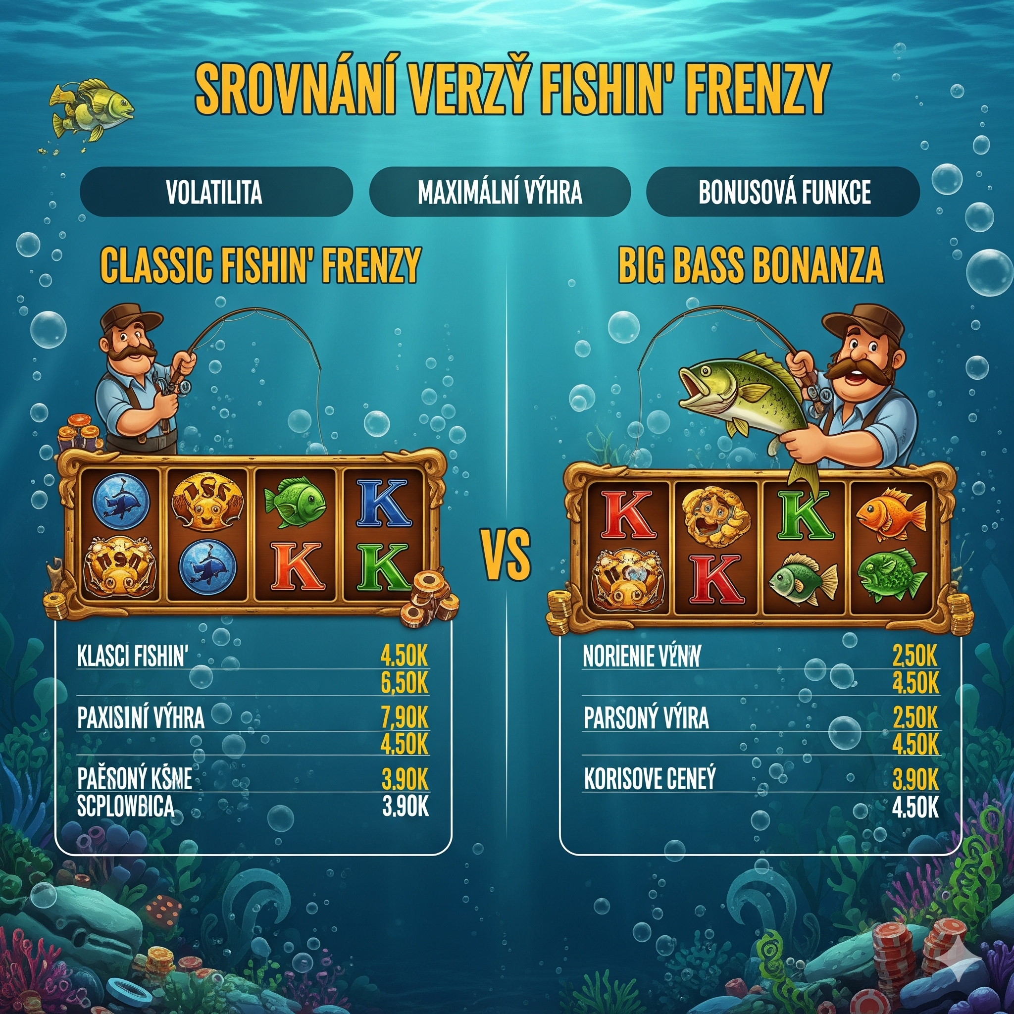 Comparison of different Fishin' Frenzy series versions