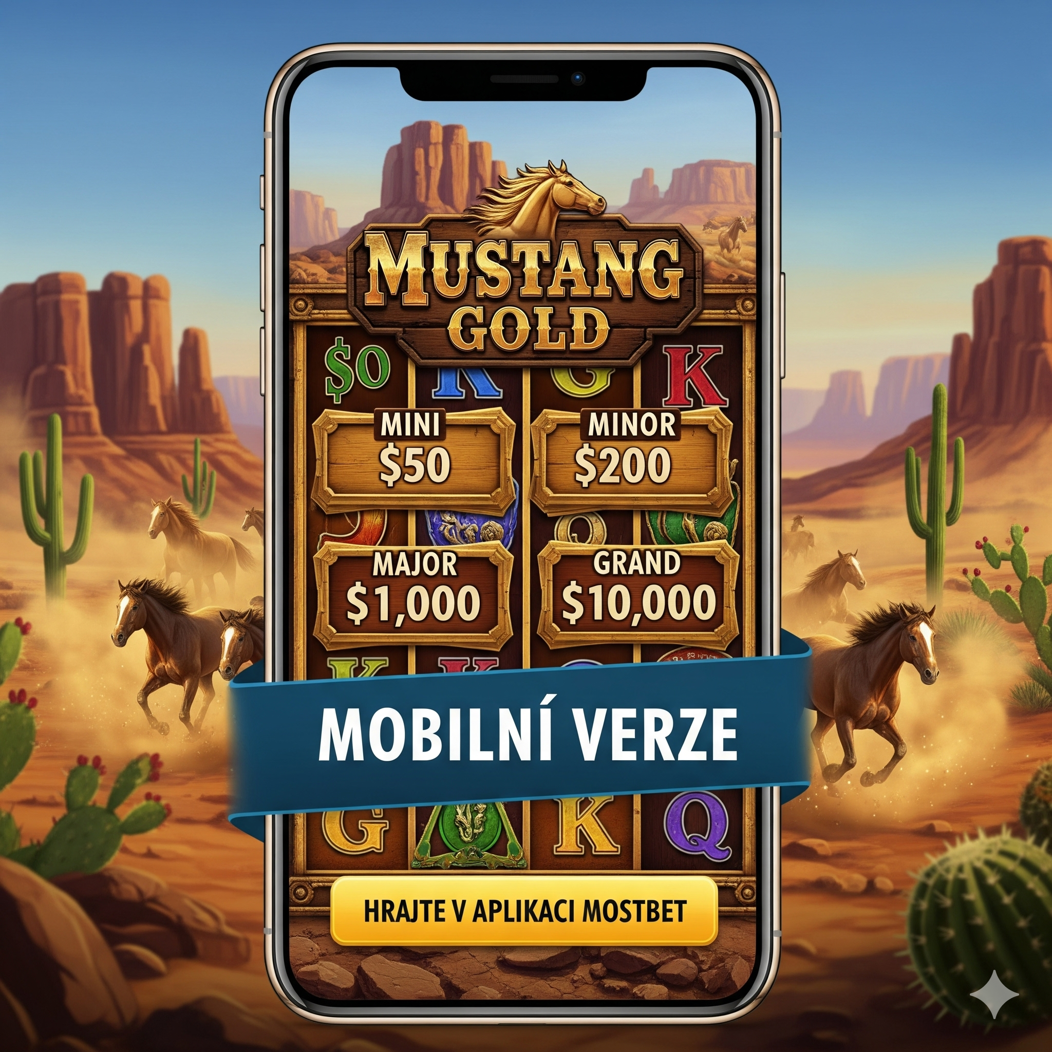 Mobile version of Mustang Gold slot in Mostbet app