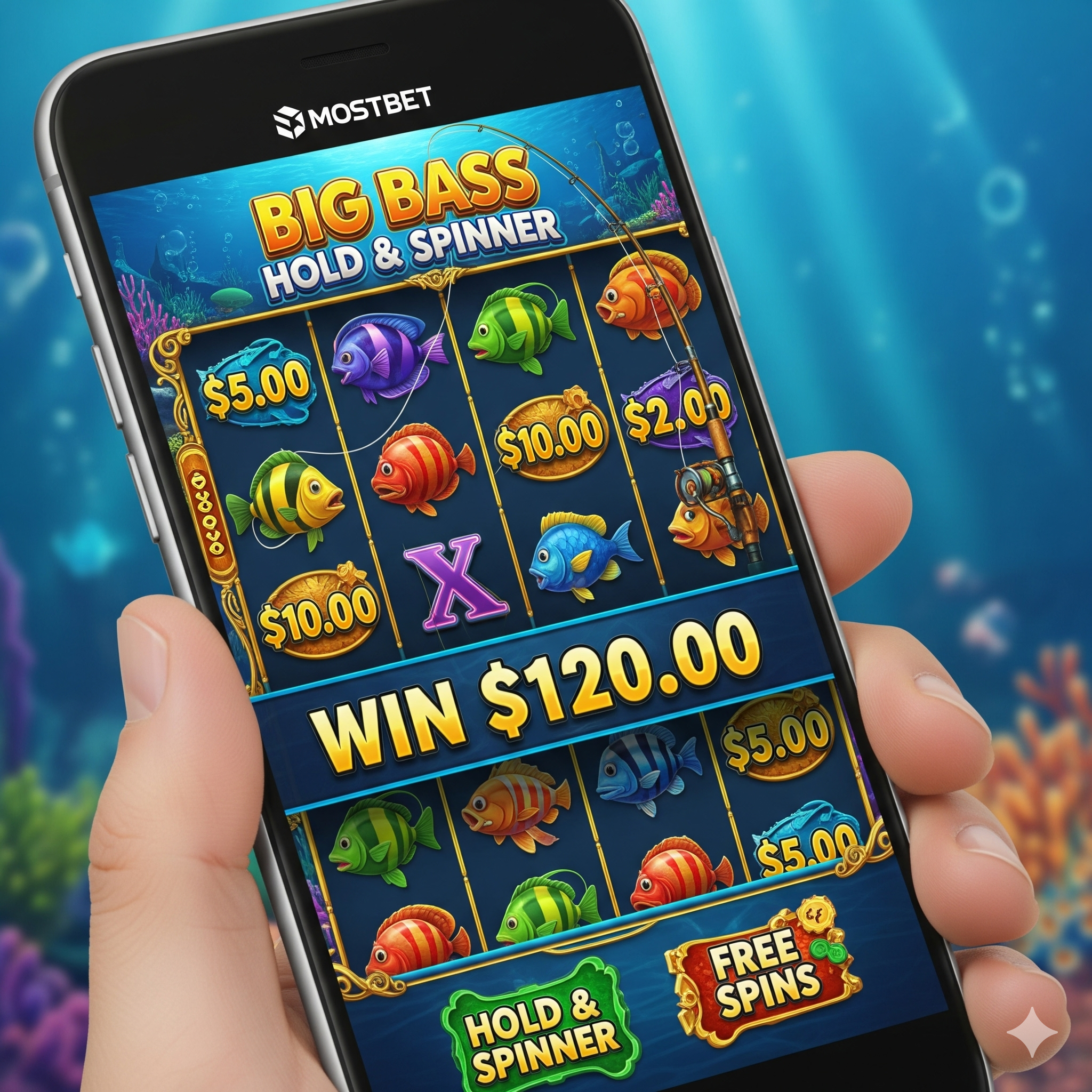 Big Bass Hold Spinner on Mostbet mobile device