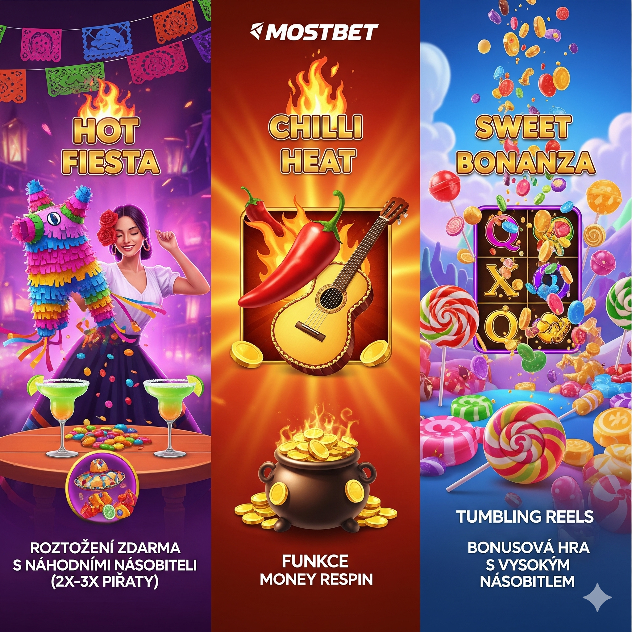 Comparison of Hot Fiesta with similar slots like Chilli Heat and Sweet Bonanza on Mostbet