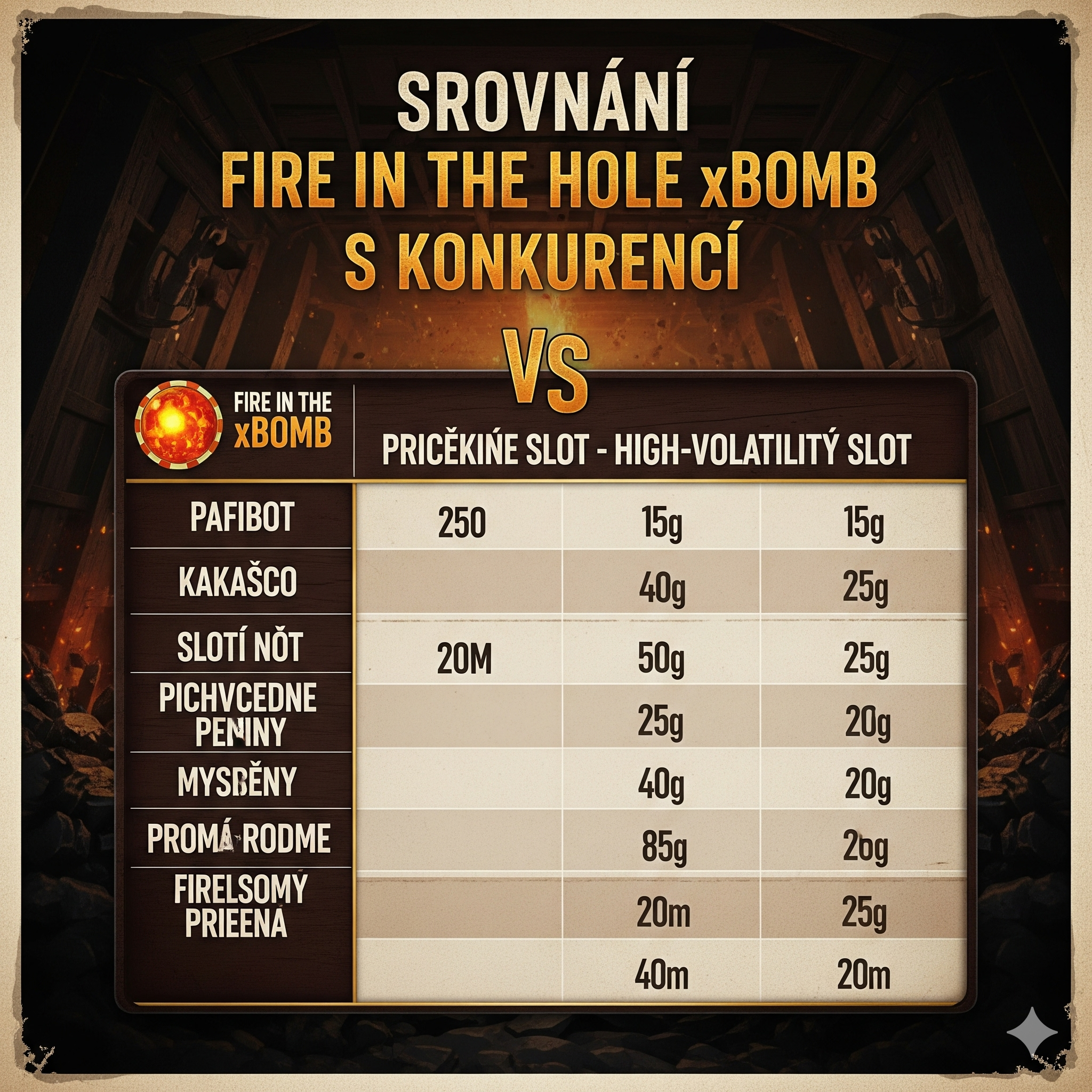 Comparison of Fire in the Hole xBomb with competition by volatility and max win