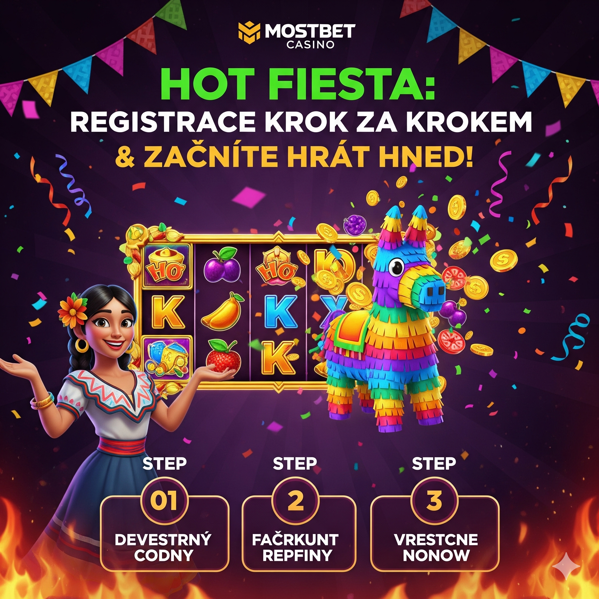 Registration process and game initiation of Hot Fiesta on Mostbet Casino platform