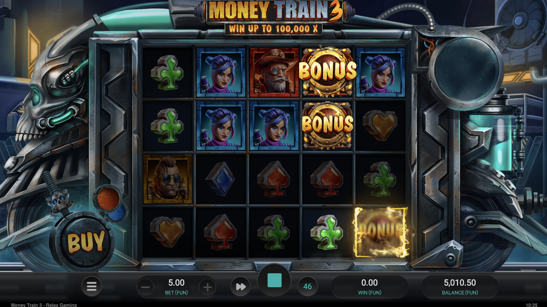 Technical specifications of Money Train 3 including RTP volatility and max win parameters