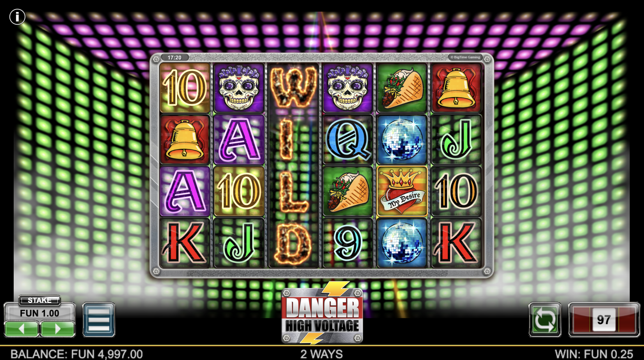 Danger High Voltage symbol paytable with rock'n'roll theme