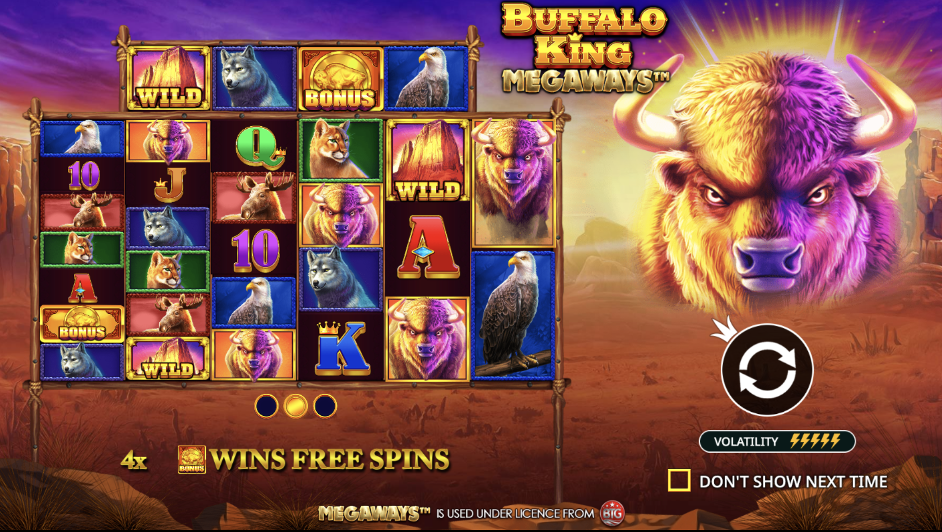 Buffalo King Megaways game interface on Mostbet platform with prairie theme