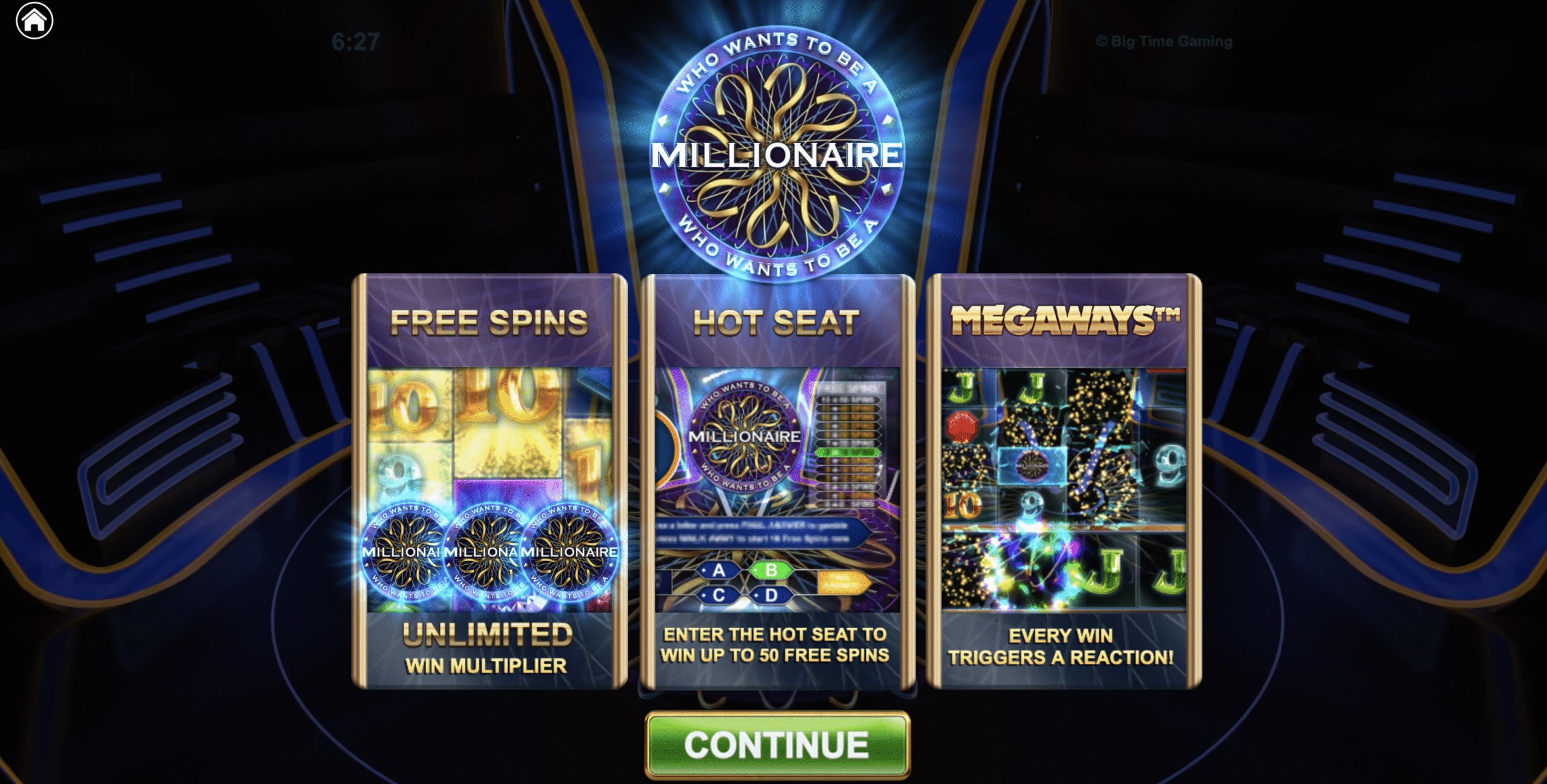 Technical specifications of Who Wants to Be a Millionaire Megaways including RTP and volatility