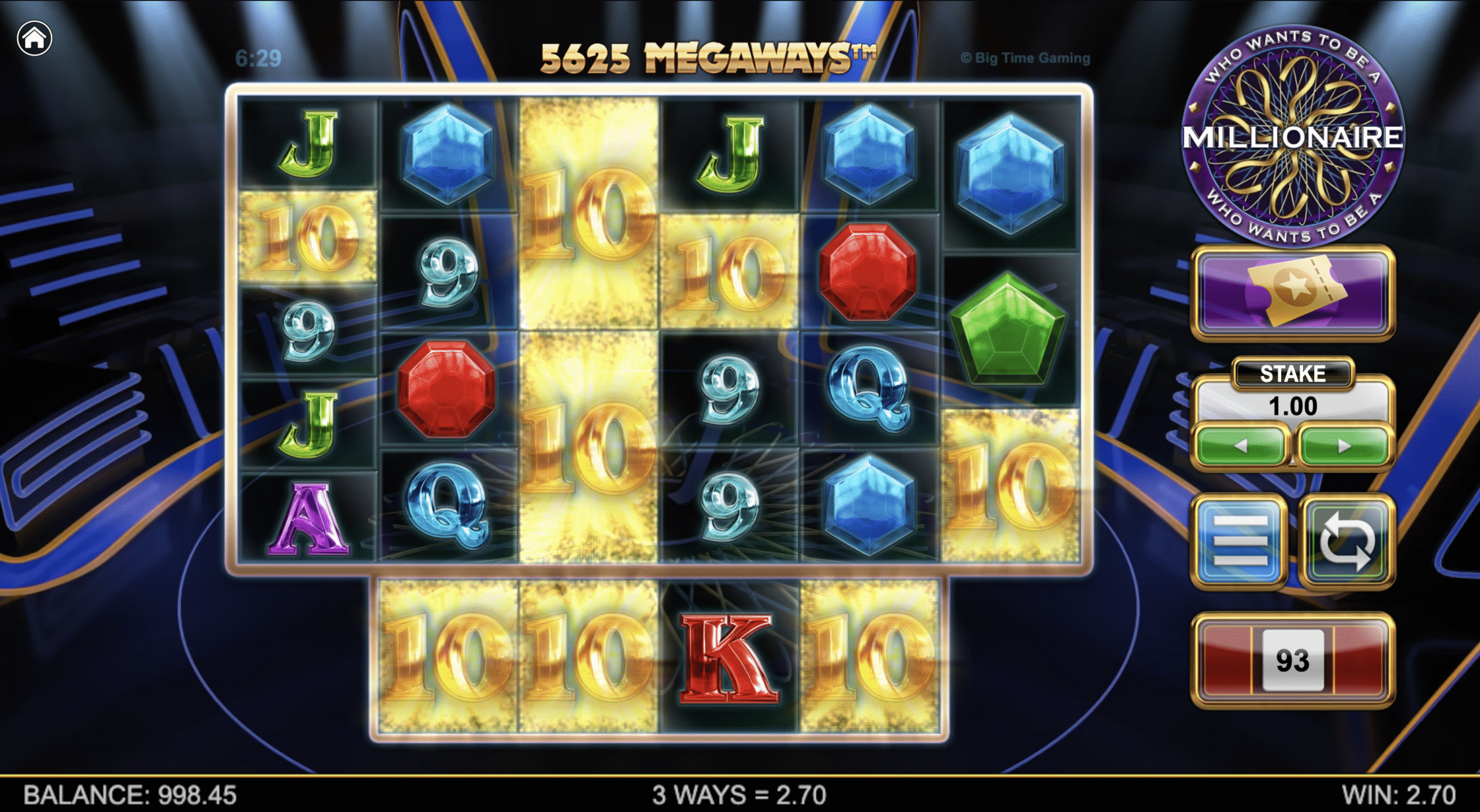 Base game features of Who Wants to Be a Millionaire Megaways including Mystery Symbols