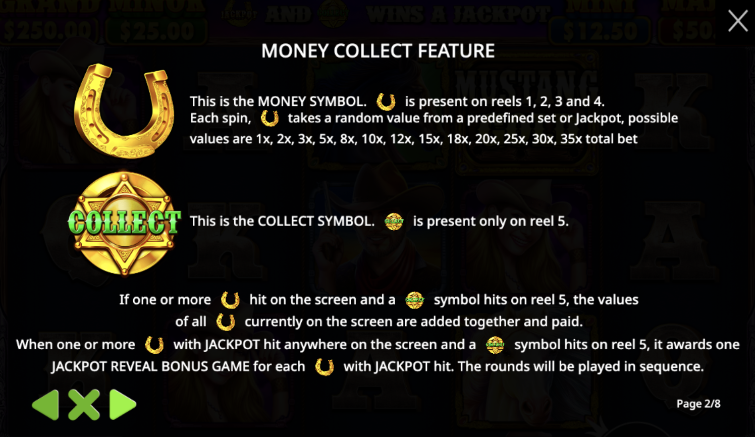 Free Spins bonus round in Mustang Gold slot with Money symbols