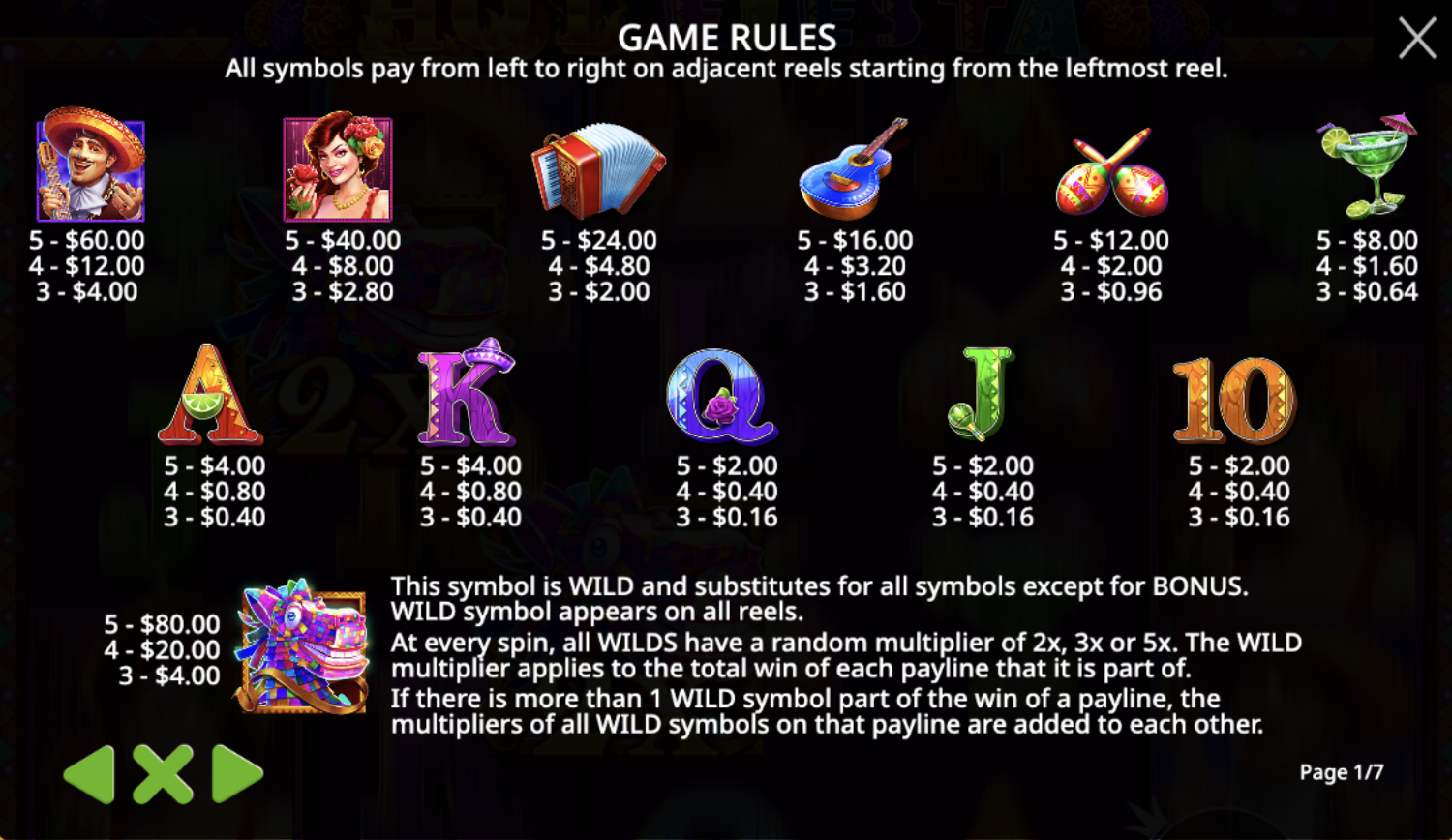 Game symbols in Hot Fiesta including wild symbol and scatter for bonus features