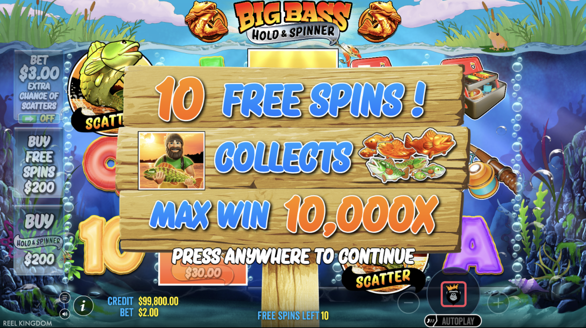 Free spins with multipliers in Big Bass Hold Spinner game