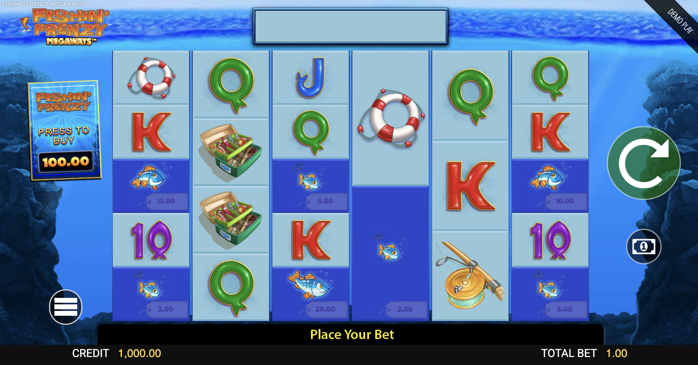 Fishin' Frenzy Megaways game interface