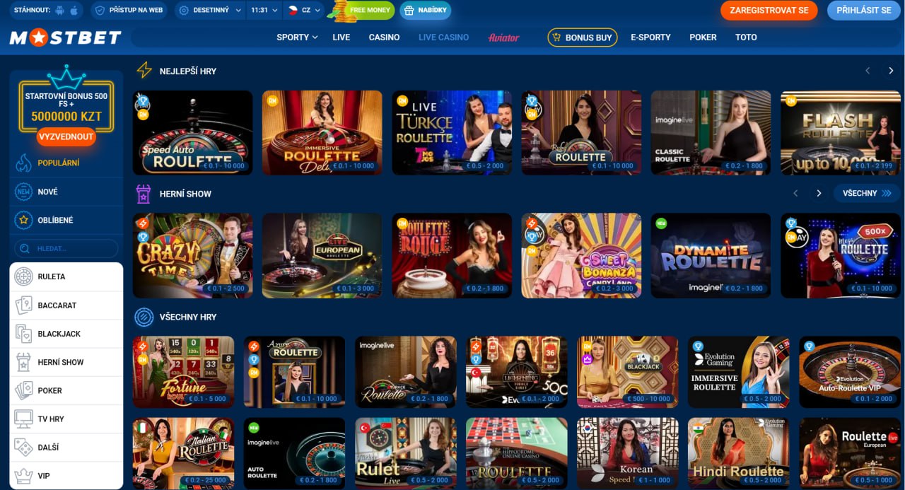 Mostbet live casino s živými dealery
